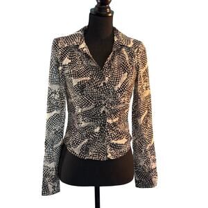 NWOT ASTR Blouse Shirt Sheer Color: Taupe Black Button Close w/ Extra XS